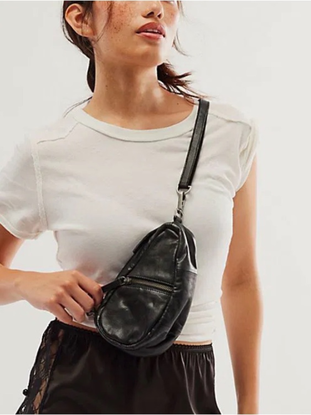 Free People Coffee Date Mini Crossbody Bag FP black leather crossbody - Picture 3 of 13
